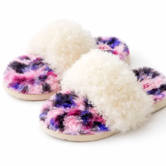 UGG Fluff Yeah Slide Slippers Kids Size 2 Pink Purple Tie Dye Shearling