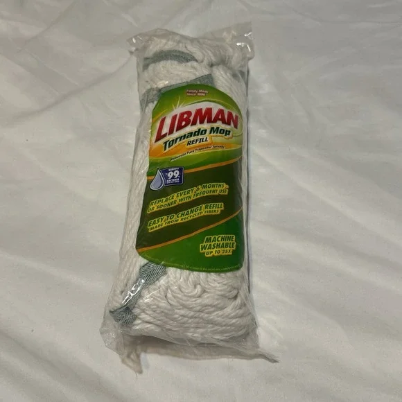 Libman Tornado Mop Refill White Cotton Blend Attachment Style Snap-On