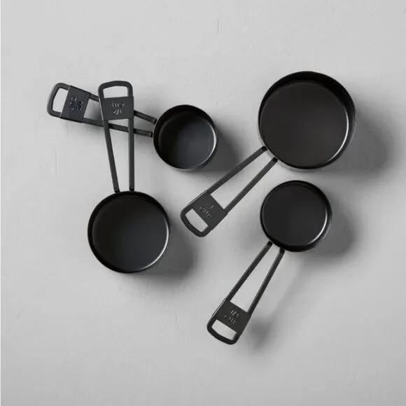 Hearth & Hand black measuring cups with leather snap loop