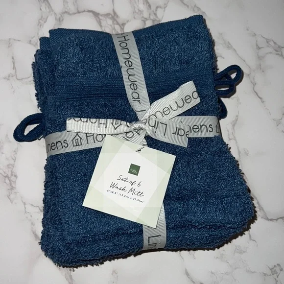 NWT 6pk hand wash clothes zero Twist 100% cotton Wash Mitts- blue