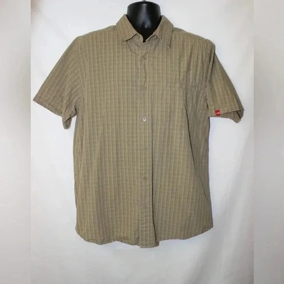 Men’s The North Face Pin Striped Short Sleeve Outdoor Hiking Casual Shirt Size L
