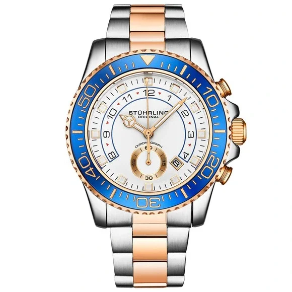 Stuhrling Men's Aquadiver Chronograph White Dial Men's 42mm Watch