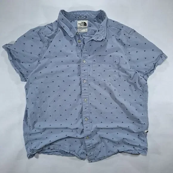 The North Face Shirt Mens XL Blue Geometric Short Sleeve Button Up Outdoor