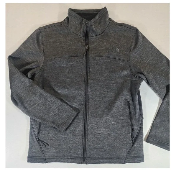 The North Face Mens L Softshell Jacket Gray Heather Full Zip Fleece Schenley