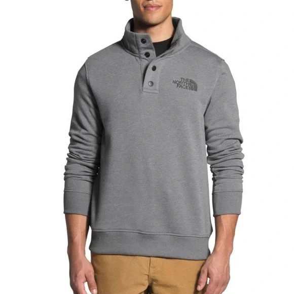 The North Face Pullover Sweatshirt Small Gray‎ Snap Neck Fleece Lined Logo Men’s