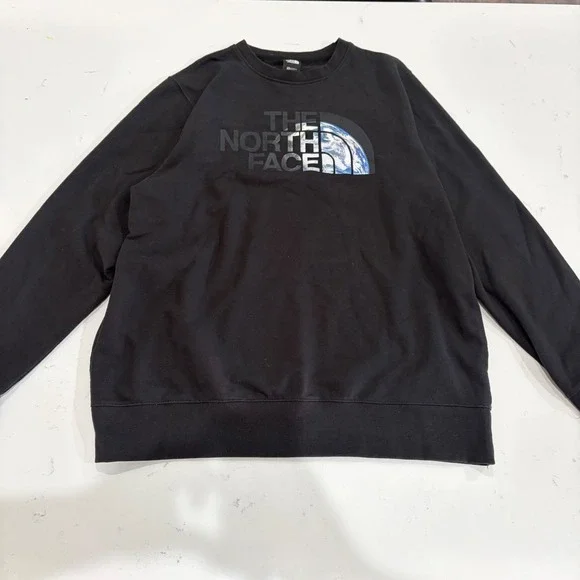 The North Face Mens Earth Graphic Crewneck Sweatshirt Black XL Recycled Fleece