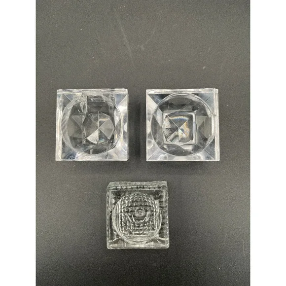 Set of 3 Clear Square Glass Plastic Salt Cellars Salt Dip‎ All Different