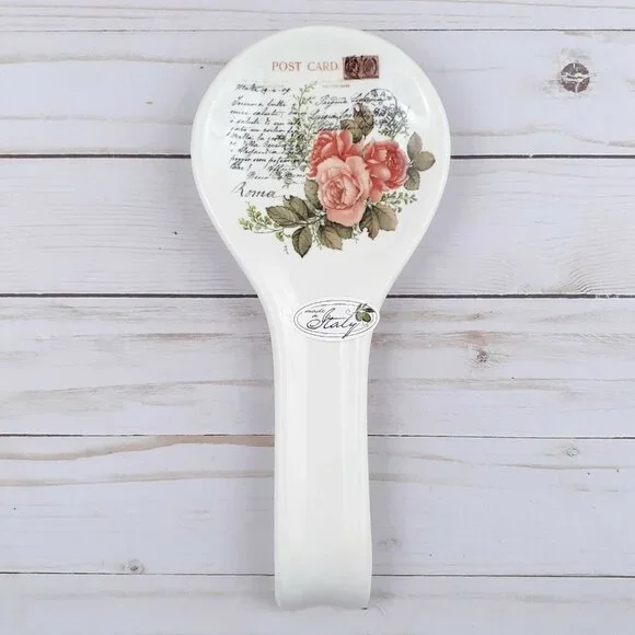 Spoon Rest Pink Roses Floral Ceramic 10 Inch