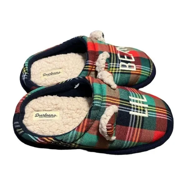 Dearfoams Lil Bear Plaid Christmas Slippers