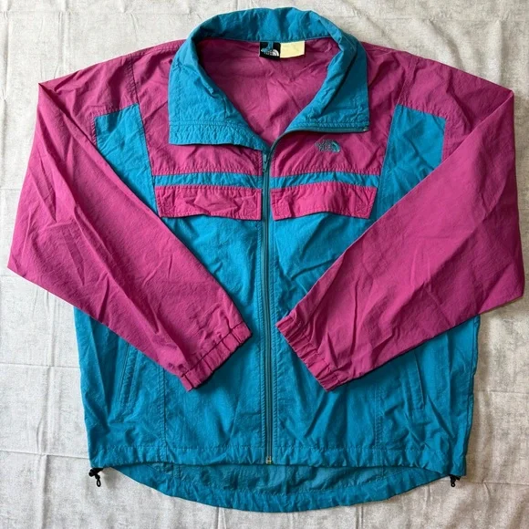 90s Vintage North Face Men’s Medium Color Block‎ Windbreaker Jacket Teal Magenta