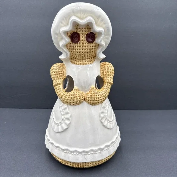 70's Vintage Sittre Ceramic Burlap Rug Doll Ceramic Utensil Holder Cottagecore
