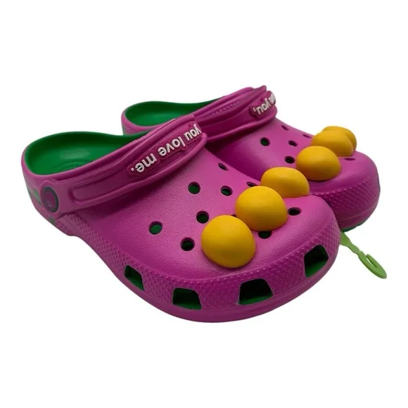 Crocs Barney Classic Clogs KIDS Size J 1 Slip On‎ Shoes I Love You You Love Me