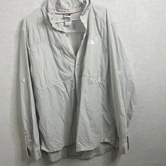 The North Face Striped Button Up Hiking Shirt XL Roll Tab Sleeve