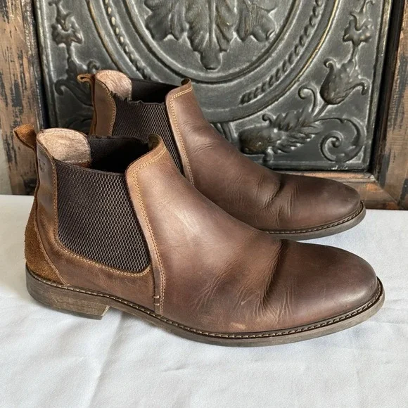 Florsheim Chalet Gore Brown Leather Chelsea Slip On Boots Mens 10 Wide 11964-215