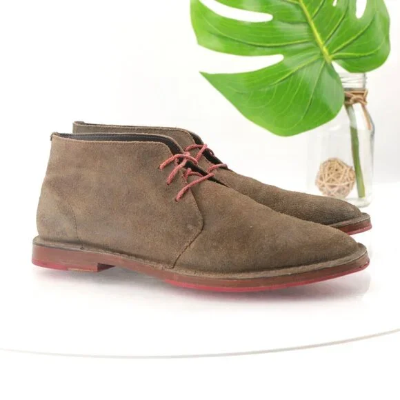 Cole Haan Mens Paul Chukka Boot Size 9 Brown Distressed Leather Plain Toe LaceUp