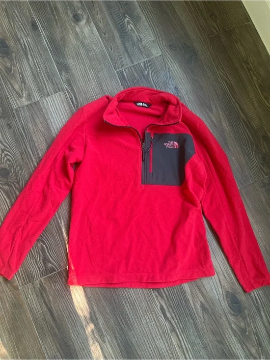 The North Face Red Fleece Quarter-Zip Pullover with Dark Trim