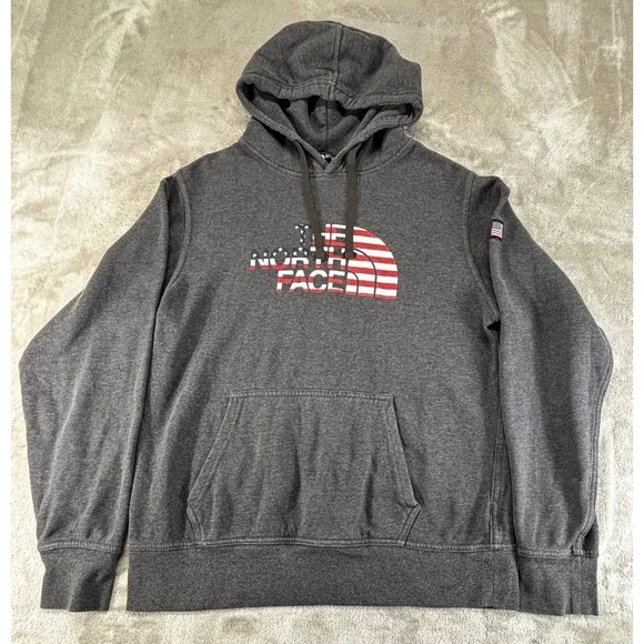 The North Face Hoodie‎ Mens M Grey USA Flag Graphic Pullover NF0A352E