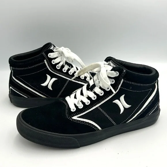 Hurley Men's 8 Skate Shoes Canvas Lace Up High Top‎ Kayo Chukka Black White 90s
