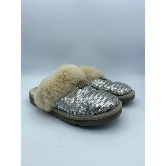 UGG Kids Dazzle Sequin Silver Sparkle Slippers Little Kid size 2
