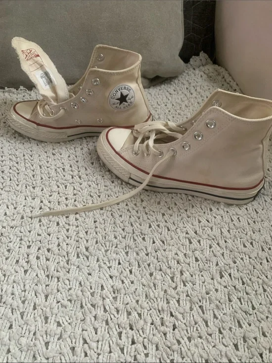 Converse High Top Sneakers - Cream with Red Stripe