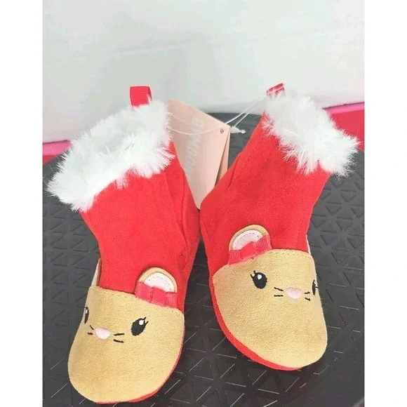 2016 Gymboree Snow Cozy Holly Red Mouse‎ Baby Shoes Slippers Size 04 NWT'S