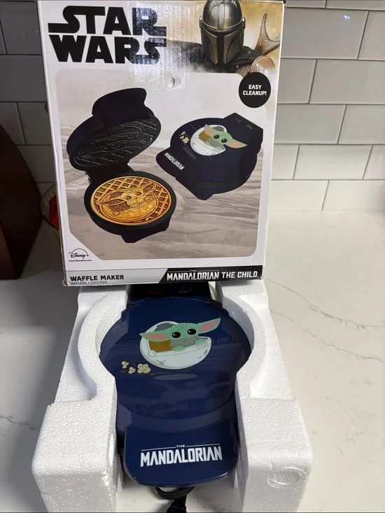 Star Wars Mandalorian Navy Waffle Maker with Green Grogu Artwork