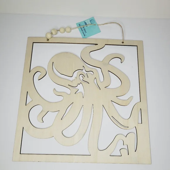 Shore Living Wall Decor Octopus Ocean Wood Laser Cutout Beach House DIY Paint