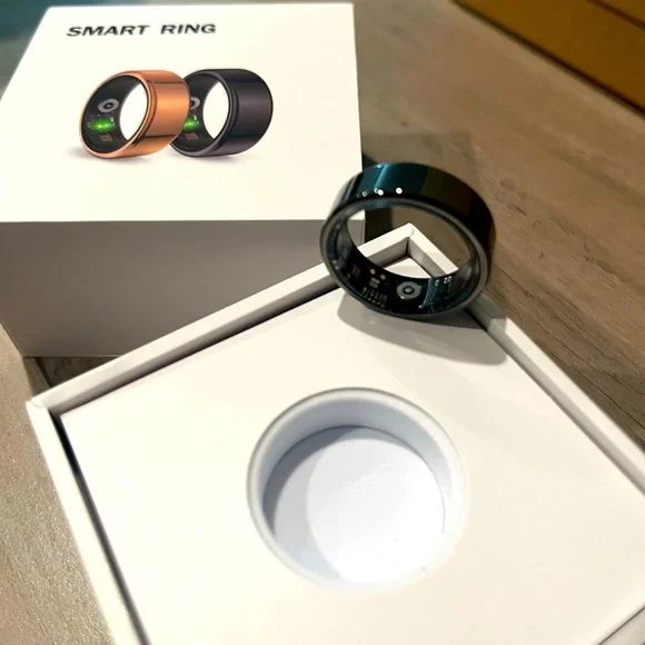 QRing Smart Ring Fitness Tracker IP68 Waterproof (Tarnish/Black) Size 8