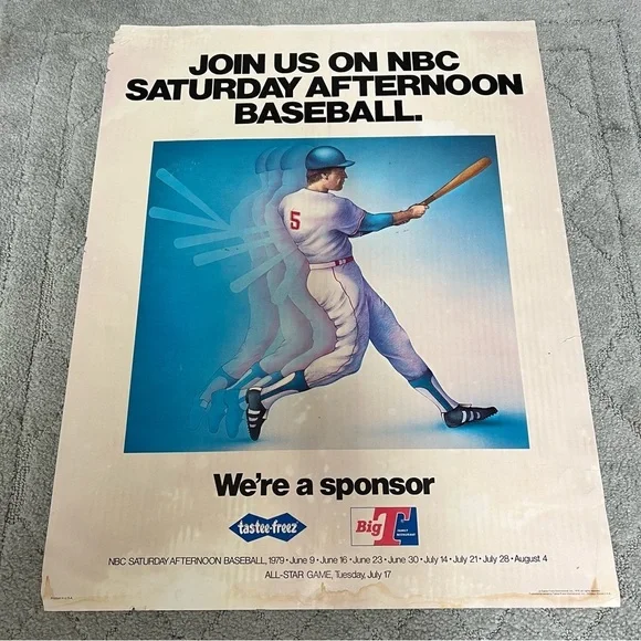 Tastee-Freez Vintage 1979 NBC Sponsored Poster for Saturday Afternoon Baseball