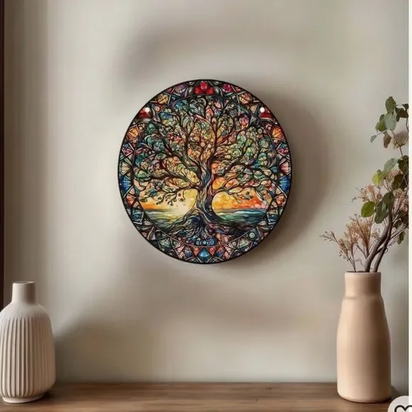 Elegant Multicolor faux Stained Glass Tree Wall Decor