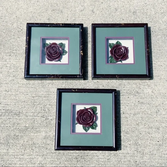 Vintage Bright Star Designs porcelain rose shadow boxes floral rustic