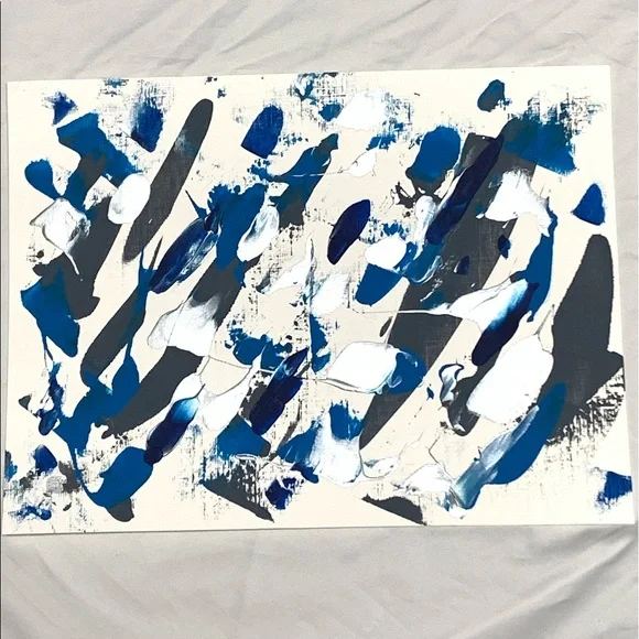 Blues, grey & silver abstract original - 9” x 12”