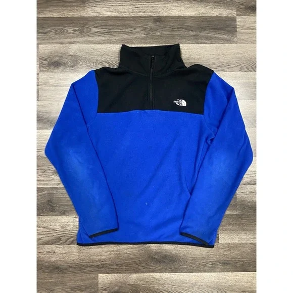 The North Face 1/4 Zip Jacket Size Medium Blue Black Fleece‎ Pullover