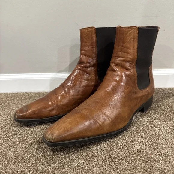 Magnanni Brown Brown Leather Chelsea Boots Ankle High Dress Slip Spain Sz 13 M