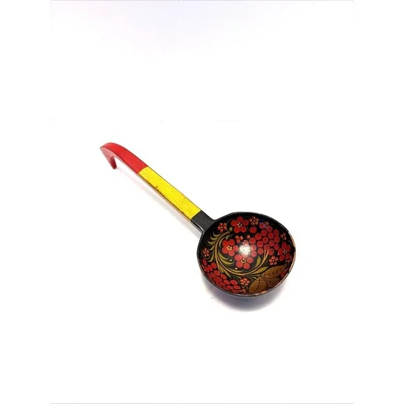 VTG Khokhloma Wooden Lacquer Spoons Ladles USSR Russian Hand Painted Folk Art