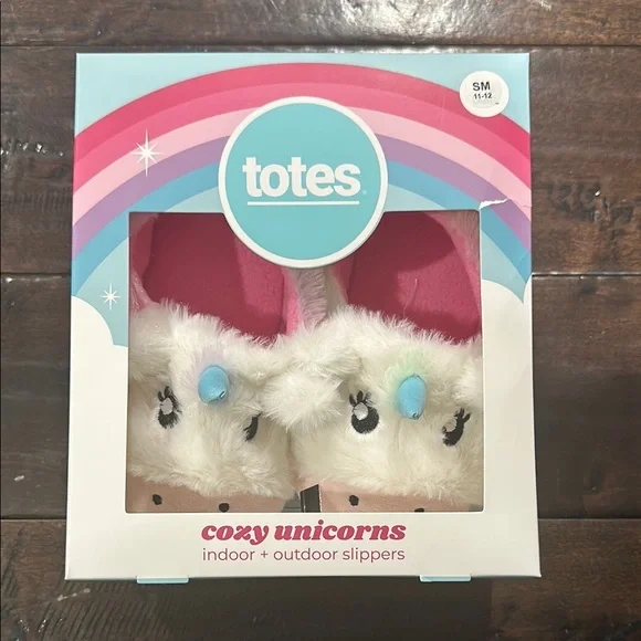 Totes Cozy Unicorn Indoor Outdoor Slippers - Pink and White