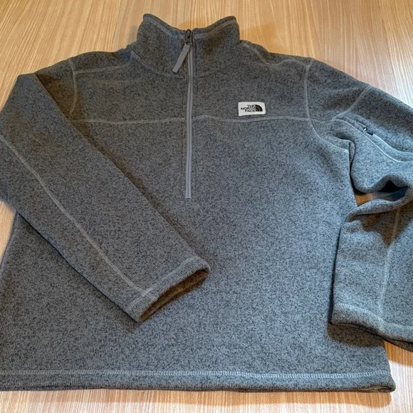 The North Face 1/4 zip fleece lined shirt jacket gray