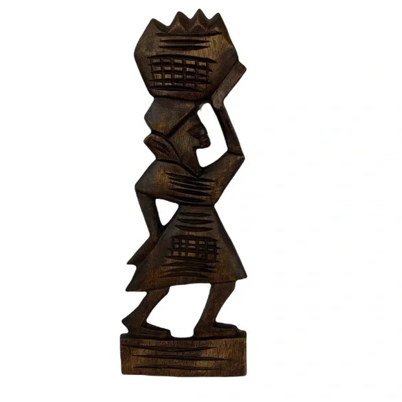 Hand Carved Tribal Wall Hanging Woman With Basket