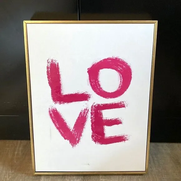LOVE Wall Art Canvas Framed Artwork Graphic Pop Pink Home Gift Wedding Shower