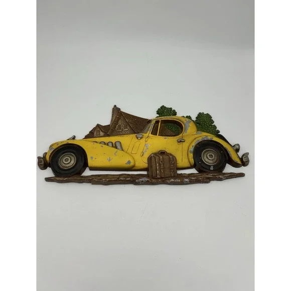 RARE SEXTON METAL MERCEDES? DELAHAYE? EUROPEAN AUTOMOBILE SCENE WALL PLAQUE 14X7
