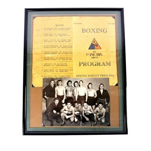 WWII 1945 Boxing Program 4th vs 1st Infantry Division‎ Photo Regensburg Germany