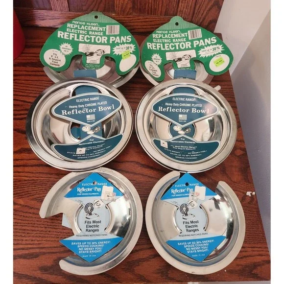 NOS Vintage Lot Stove Reflector Pans Electric Range Made In USA Set Of 6