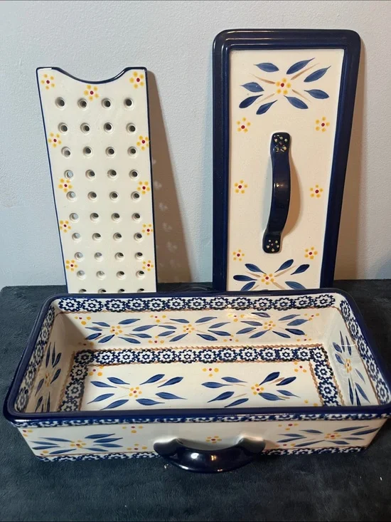 Temp-Tations Temptations Old World multi function bakeware 3 pc set blue kitchen