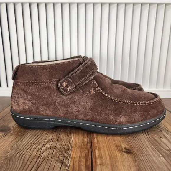 Jeffrey Fitzhugh Ankle Boots Mens 11.5 Brown Suede Moc Toe Faux Fur Lined Casual