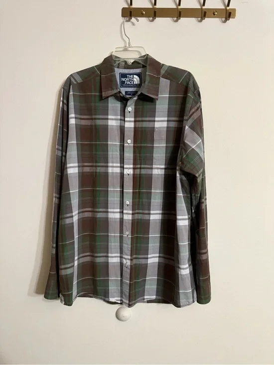 The North Face Men's Plaid Long Sleeve Button Down Shirt Brown Green Size XL