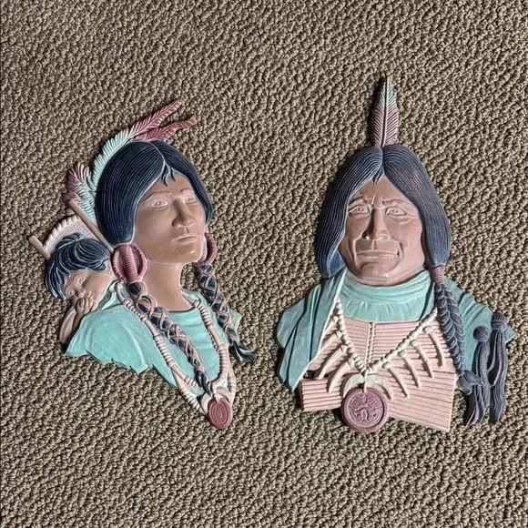 Vintage 1970's Sexton Native American Indian Metal Wall Hanging Set -some Wear