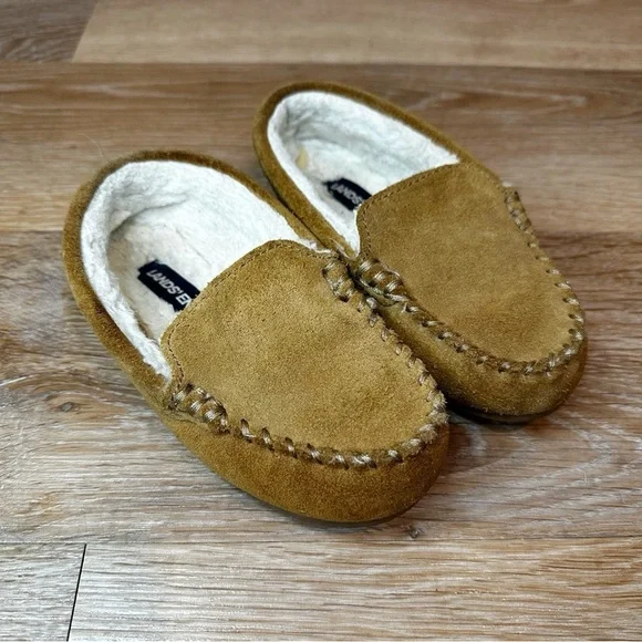 Lands' End Toddler Size 11 Tan Suede Leather Moccasin Slipper