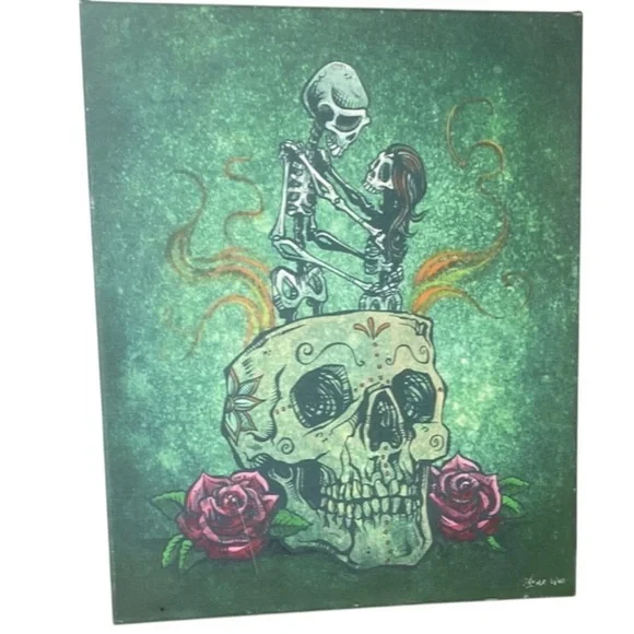 Day Of The Dead By David Lozeau Amor Eterno Skeleton Art‎ Canvas with Roses