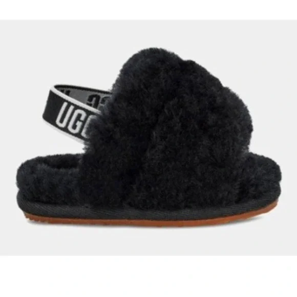 UGG Fluff Yeah Slides Infants Slipper Sandals Black Soft Baby 2c Soft Fluffy