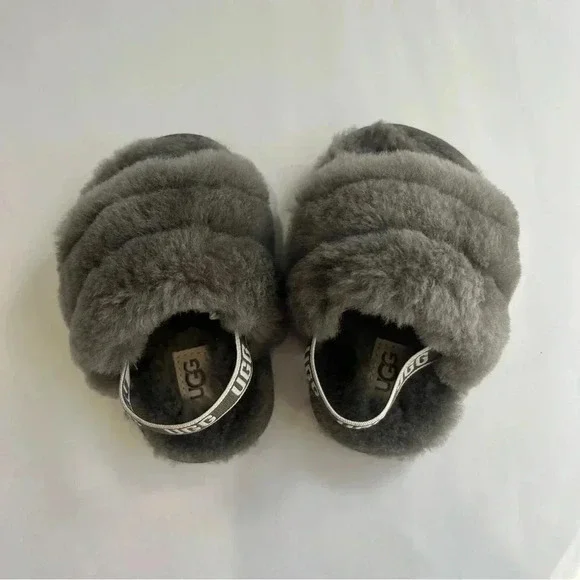 Ugg Australia yeah slides fluff gray infant size 04/05‎ house shoes back strap